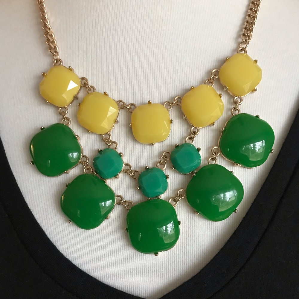 Statement Necklace-Green, Blue-green, Yellow